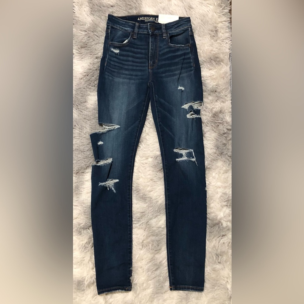 NWT - American Eagle Outfitters Dark Blue Distressed Skinny Jeans